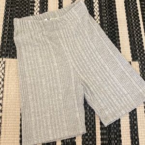 Grey Ribbed Long Biker Shorts